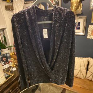 Express- NWT Plunging Neck Sparkling Party Top (M)